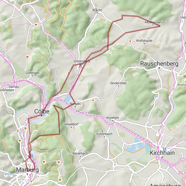 Karten-Miniaturansicht der Radinspiration "Entdeckungstour durch die Natur rund um Kirchhain" in Gießen, Germany. Erstellt vom Tarmacs.app-Routenplaner für Radtouren