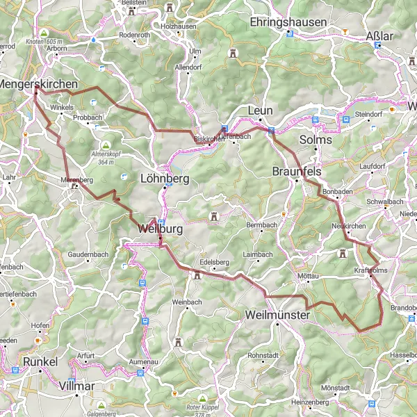 Map miniature of "Gravel Adventure" cycling inspiration in Gießen, Germany. Generated by Tarmacs.app cycling route planner