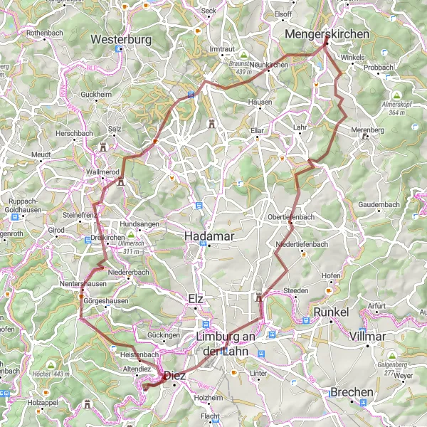 Map miniature of "Gravel Escape" cycling inspiration in Gießen, Germany. Generated by Tarmacs.app cycling route planner