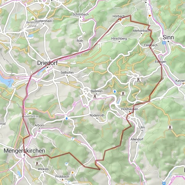 Karten-Miniaturansicht der Radinspiration "Hessische Dorfidylle und Naturgenuss" in Gießen, Germany. Erstellt vom Tarmacs.app-Routenplaner für Radtouren