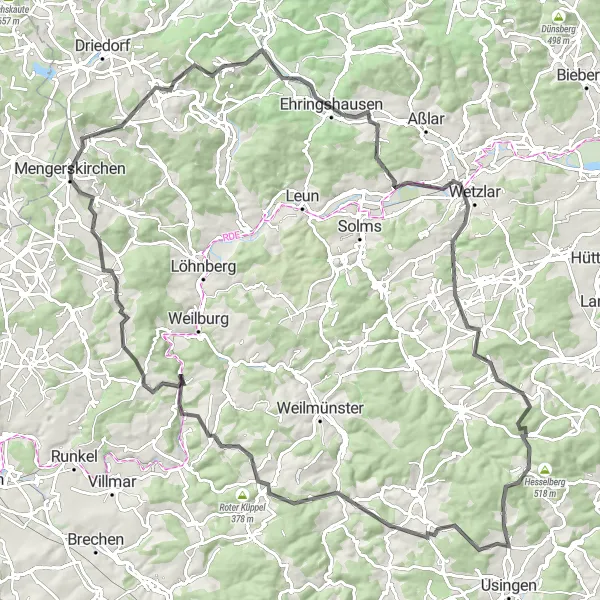 Karten-Miniaturansicht der Radinspiration "Schlösser und Berge Tour" in Gießen, Germany. Erstellt vom Tarmacs.app-Routenplaner für Radtouren