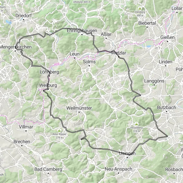 Map miniature of "Wetzlar Adventure" cycling inspiration in Gießen, Germany. Generated by Tarmacs.app cycling route planner
