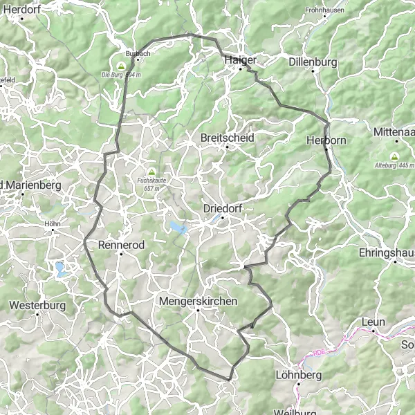 Map miniature of "Enchanting Countryside Escape" cycling inspiration in Gießen, Germany. Generated by Tarmacs.app cycling route planner