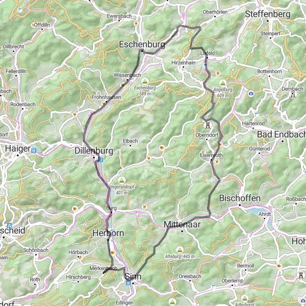 Karten-Miniaturansicht der Radinspiration "Entdeckungsreise durch den Westerwald" in Gießen, Germany. Erstellt vom Tarmacs.app-Routenplaner für Radtouren
