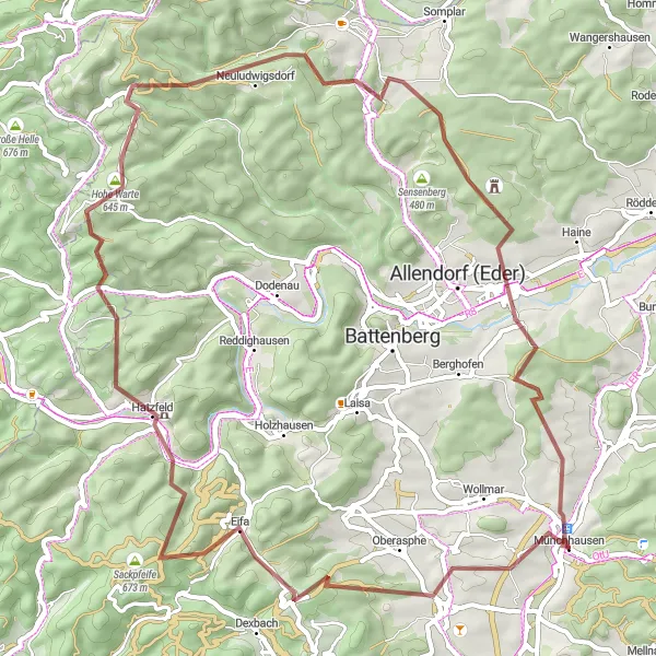 Karten-Miniaturansicht der Radinspiration "Hoch hinaus auf dem Gravelbike" in Gießen, Germany. Erstellt vom Tarmacs.app-Routenplaner für Radtouren