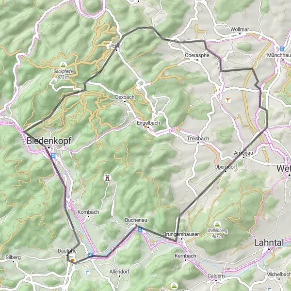 Karten-Miniaturansicht der Radinspiration "Roth-Runde mit dem Rennrad" in Gießen, Germany. Erstellt vom Tarmacs.app-Routenplaner für Radtouren
