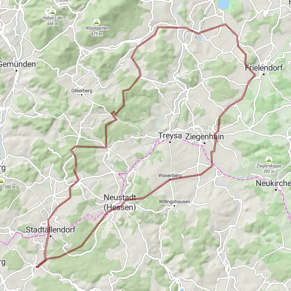 Karten-Miniaturansicht der Radinspiration "Naturschönheiten rund um Niederklein" in Gießen, Germany. Erstellt vom Tarmacs.app-Routenplaner für Radtouren