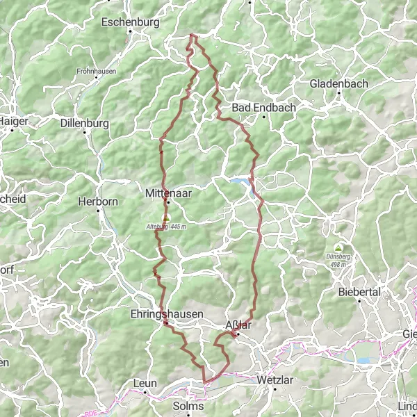 Map miniature of "Gravel Adventure" cycling inspiration in Gießen, Germany. Generated by Tarmacs.app cycling route planner