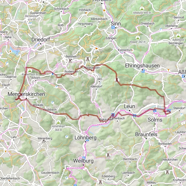 Map miniature of "Gravel Escape" cycling inspiration in Gießen, Germany. Generated by Tarmacs.app cycling route planner