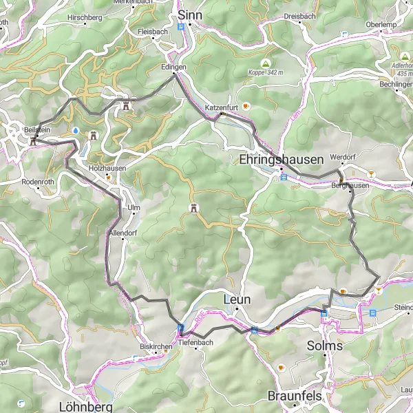 Map miniature of "Hidden Treasures" cycling inspiration in Gießen, Germany. Generated by Tarmacs.app cycling route planner