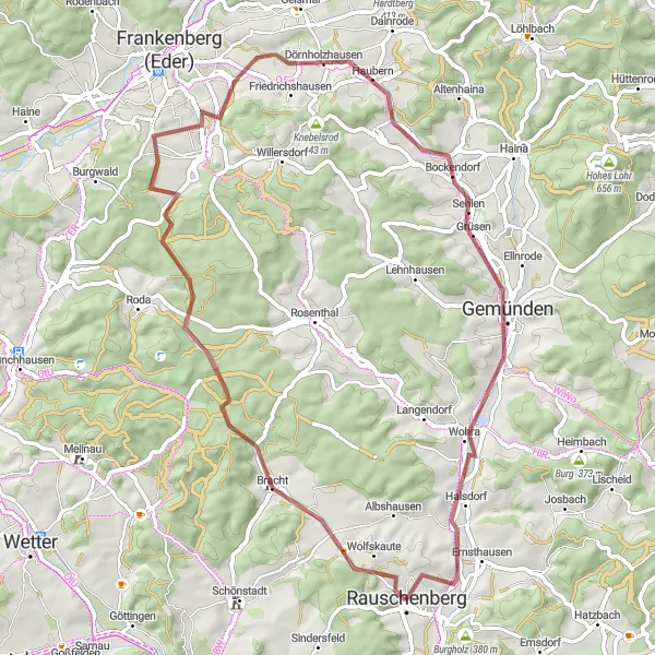 Karten-Miniaturansicht der Radinspiration "Spannende Schotterfahrt mit landschaftlichen Höhepunkten" in Gießen, Germany. Erstellt vom Tarmacs.app-Routenplaner für Radtouren