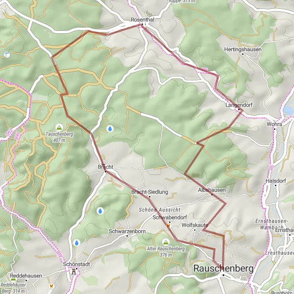 Karten-Miniaturansicht der Radinspiration "Abenteuerliche Schottertour durch die Natur" in Gießen, Germany. Erstellt vom Tarmacs.app-Routenplaner für Radtouren