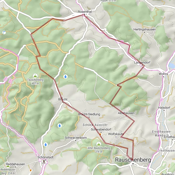 Map miniature of "Wolfskaute Loop" cycling inspiration in Gießen, Germany. Generated by Tarmacs.app cycling route planner