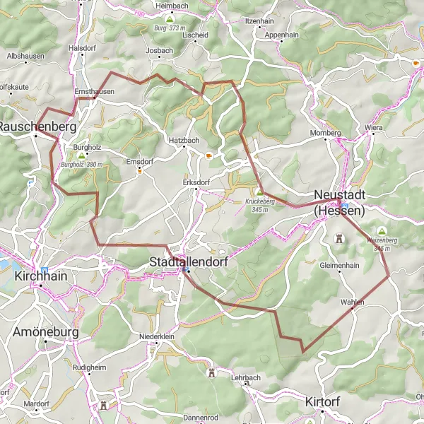 Karten-Miniaturansicht der Radinspiration "Entdeckungstour auf dem Schotterweg durch idyllische Landschaften" in Gießen, Germany. Erstellt vom Tarmacs.app-Routenplaner für Radtouren