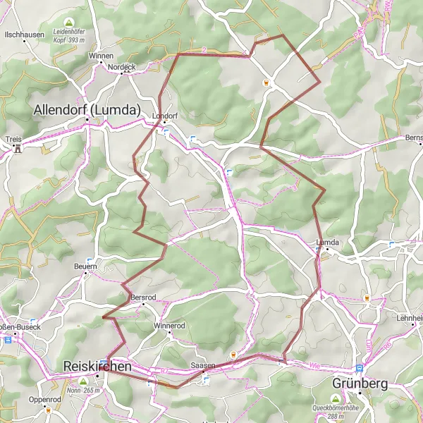 Map miniature of "The Gravel Adventure" cycling inspiration in Gießen, Germany. Generated by Tarmacs.app cycling route planner