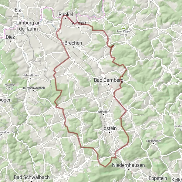 Map miniature of "The Discover Villmar Route" cycling inspiration in Gießen, Germany. Generated by Tarmacs.app cycling route planner