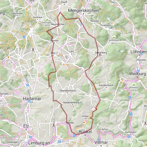 Map miniature of "The Gravel Forest Loop" cycling inspiration in Gießen, Germany. Generated by Tarmacs.app cycling route planner