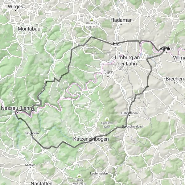 Karten-Miniaturansicht der Radinspiration "Lahn-Mountains-Runde" in Gießen, Germany. Erstellt vom Tarmacs.app-Routenplaner für Radtouren