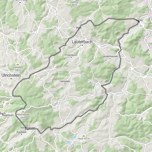 Karten-Miniaturansicht der Radinspiration "Hügeliges Abenteuer am Taufstein" in Gießen, Germany. Erstellt vom Tarmacs.app-Routenplaner für Radtouren