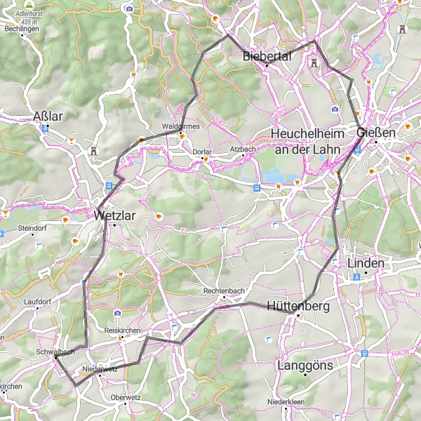 Map miniature of "Wetzlar Explorer" cycling inspiration in Gießen, Germany. Generated by Tarmacs.app cycling route planner