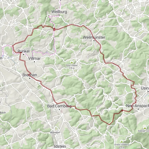 Map miniature of "The Gravel Delight" cycling inspiration in Gießen, Germany. Generated by Tarmacs.app cycling route planner