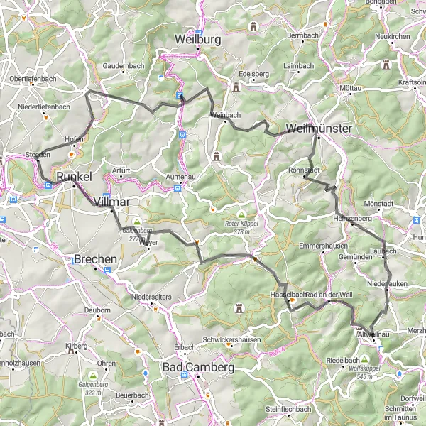 Map miniature of "Westerwald Loop" cycling inspiration in Gießen, Germany. Generated by Tarmacs.app cycling route planner