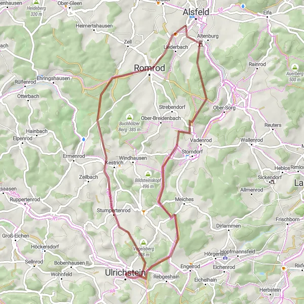 Map miniature of "Countryside Delights" cycling inspiration in Gießen, Germany. Generated by Tarmacs.app cycling route planner