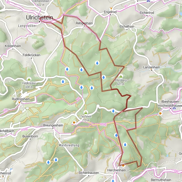 Map miniature of "The Countryside Adventure" cycling inspiration in Gießen, Germany. Generated by Tarmacs.app cycling route planner