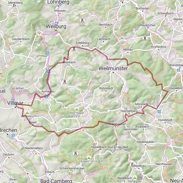 Karten-Miniaturansicht der Radinspiration "Gravel-Rundkurs mit Charme" in Gießen, Germany. Erstellt vom Tarmacs.app-Routenplaner für Radtouren
