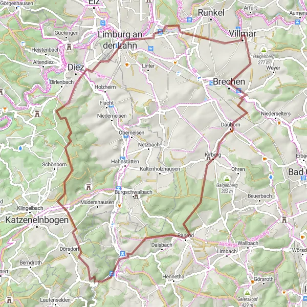 Map miniature of "Steinküppel Adventure" cycling inspiration in Gießen, Germany. Generated by Tarmacs.app cycling route planner