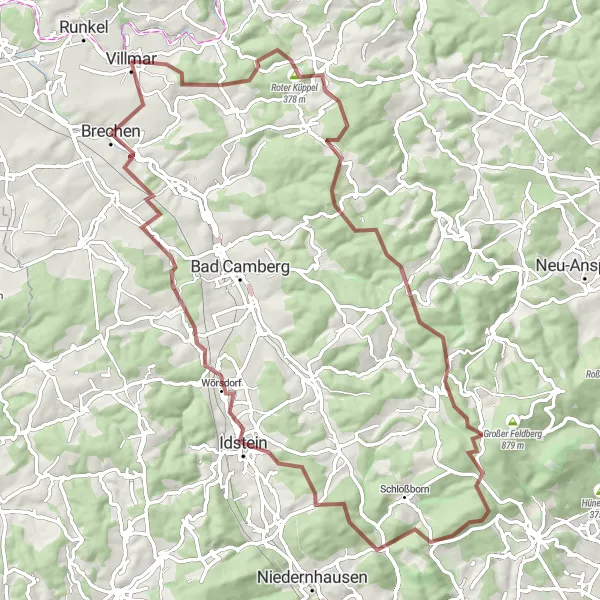 Map miniature of "Villmar Gravel Challenge" cycling inspiration in Gießen, Germany. Generated by Tarmacs.app cycling route planner