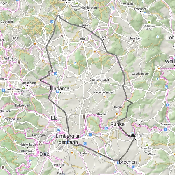 Map miniature of "Limburg Castle Loop" cycling inspiration in Gießen, Germany. Generated by Tarmacs.app cycling route planner