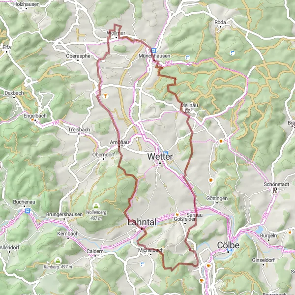 Karten-Miniaturansicht der Radinspiration "Gravelabenteuer um Gießen" in Gießen, Germany. Erstellt vom Tarmacs.app-Routenplaner für Radtouren