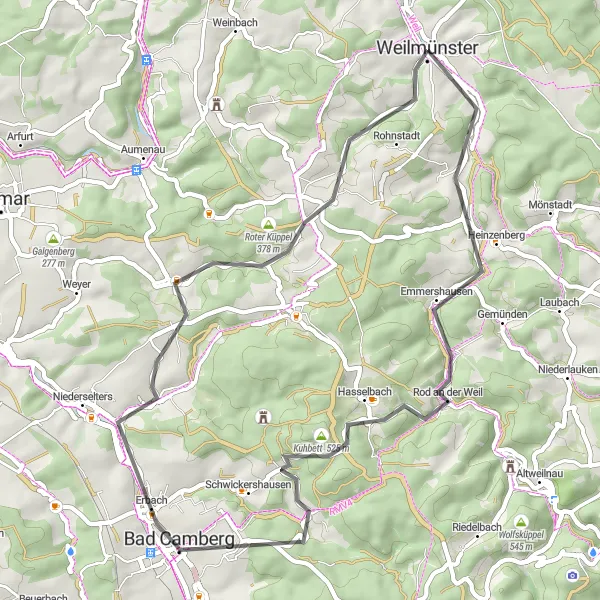 Map miniature of "Langenbach Loop" cycling inspiration in Gießen, Germany. Generated by Tarmacs.app cycling route planner