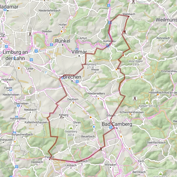 Map miniature of "Münster and the gravel roads" cycling inspiration in Gießen, Germany. Generated by Tarmacs.app cycling route planner