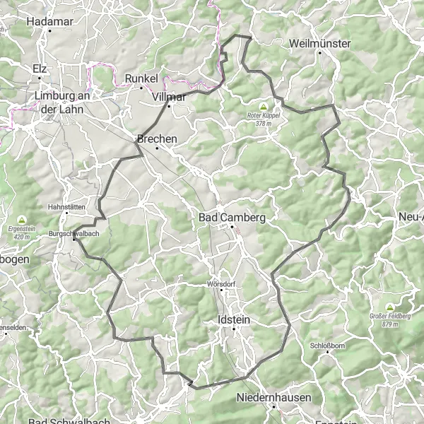 Map miniature of "The roads less traveled" cycling inspiration in Gießen, Germany. Generated by Tarmacs.app cycling route planner