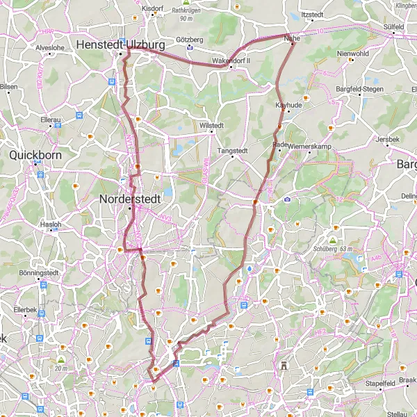 Map miniature of "Gravel Route from Alsterdorf to Poppenbüttel" cycling inspiration in Hamburg, Germany. Generated by Tarmacs.app cycling route planner