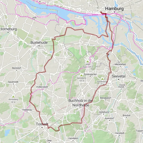 Karten-Miniaturansicht der Radinspiration "Abenteuerliche Gravel-Tour durch die Natur rund um Hamburg" in Hamburg, Germany. Erstellt vom Tarmacs.app-Routenplaner für Radtouren