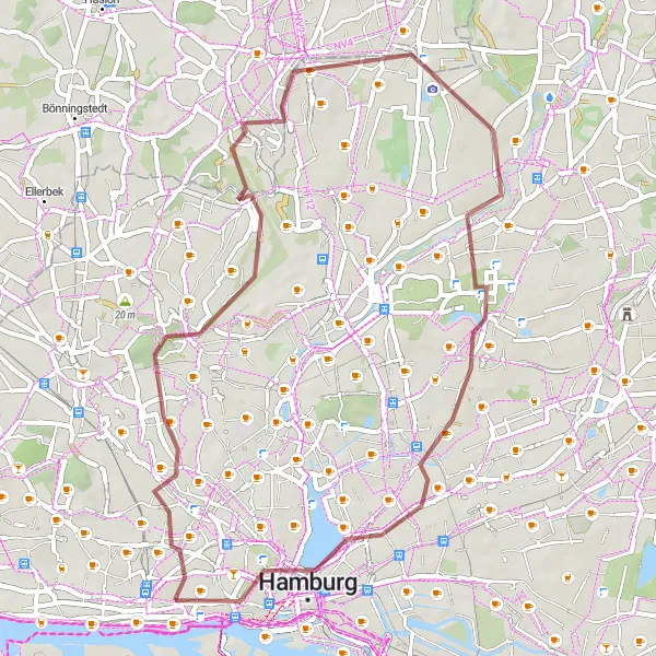 Karten-Miniaturansicht der Radinspiration "Kurze Gravel-Tour entlang der Natur" in Hamburg, Germany. Erstellt vom Tarmacs.app-Routenplaner für Radtouren