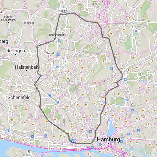 Karten-Miniaturansicht der Radinspiration "Kurze und knackige Fahrradtour entlang der Elbe" in Hamburg, Germany. Erstellt vom Tarmacs.app-Routenplaner für Radtouren