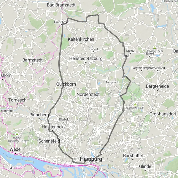 Karten-Miniaturansicht der Radinspiration "Umfangreiche Tour durch Hamburgs Umland" in Hamburg, Germany. Erstellt vom Tarmacs.app-Routenplaner für Radtouren