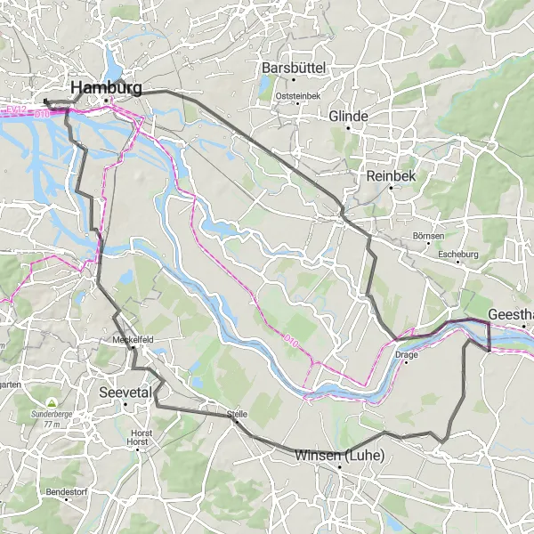 Map miniature of "Altona to Winsen (Luhe) Loop" cycling inspiration in Hamburg, Germany. Generated by Tarmacs.app cycling route planner