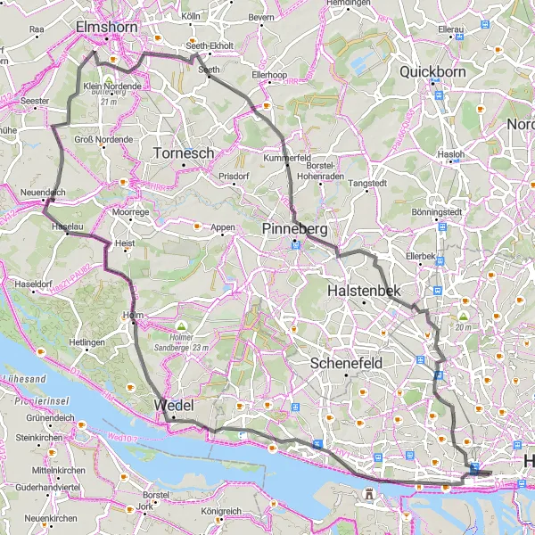 Map miniature of "Hamburg Loop Road Cycling Route" cycling inspiration in Hamburg, Germany. Generated by Tarmacs.app cycling route planner