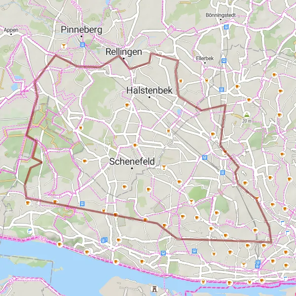 Map miniature of "The Gravel Adventure Loop" cycling inspiration in Hamburg, Germany. Generated by Tarmacs.app cycling route planner