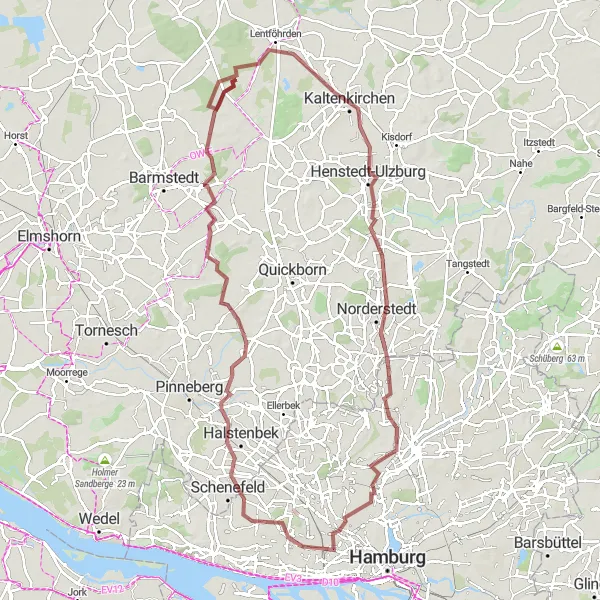 Map miniature of "Exploration Gravel Ride" cycling inspiration in Hamburg, Germany. Generated by Tarmacs.app cycling route planner