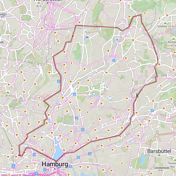 Map miniature of "Scenic Gravel Loop" cycling inspiration in Hamburg, Germany. Generated by Tarmacs.app cycling route planner