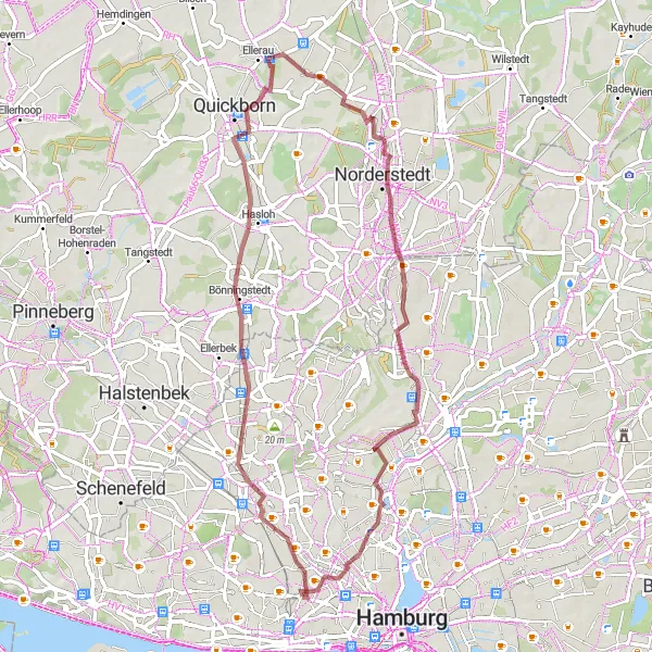 Map miniature of "Gravel Adventure in the Suburbs" cycling inspiration in Hamburg, Germany. Generated by Tarmacs.app cycling route planner