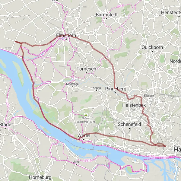 Map miniature of "Exploring Hamburg's Countryside on Gravel" cycling inspiration in Hamburg, Germany. Generated by Tarmacs.app cycling route planner