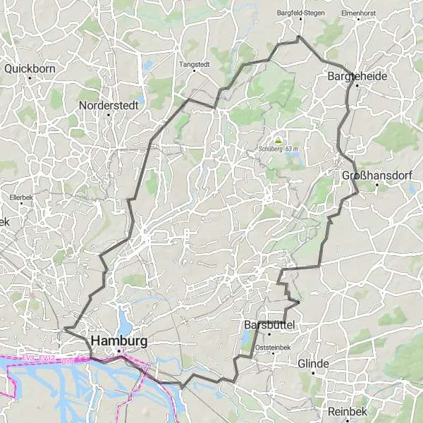 Map miniature of "Hamburg Hills Challenge" cycling inspiration in Hamburg, Germany. Generated by Tarmacs.app cycling route planner