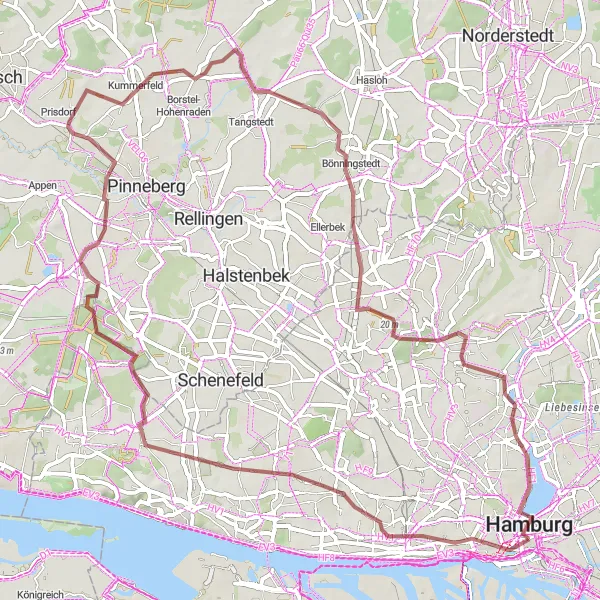 Map miniature of "Nature Retreat" cycling inspiration in Hamburg, Germany. Generated by Tarmacs.app cycling route planner